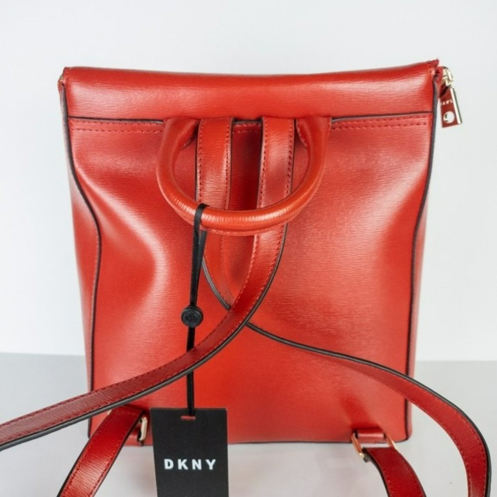 DKNY Bryant Leather Top Zip Backpack -Bright Red - Picture 6 of 7